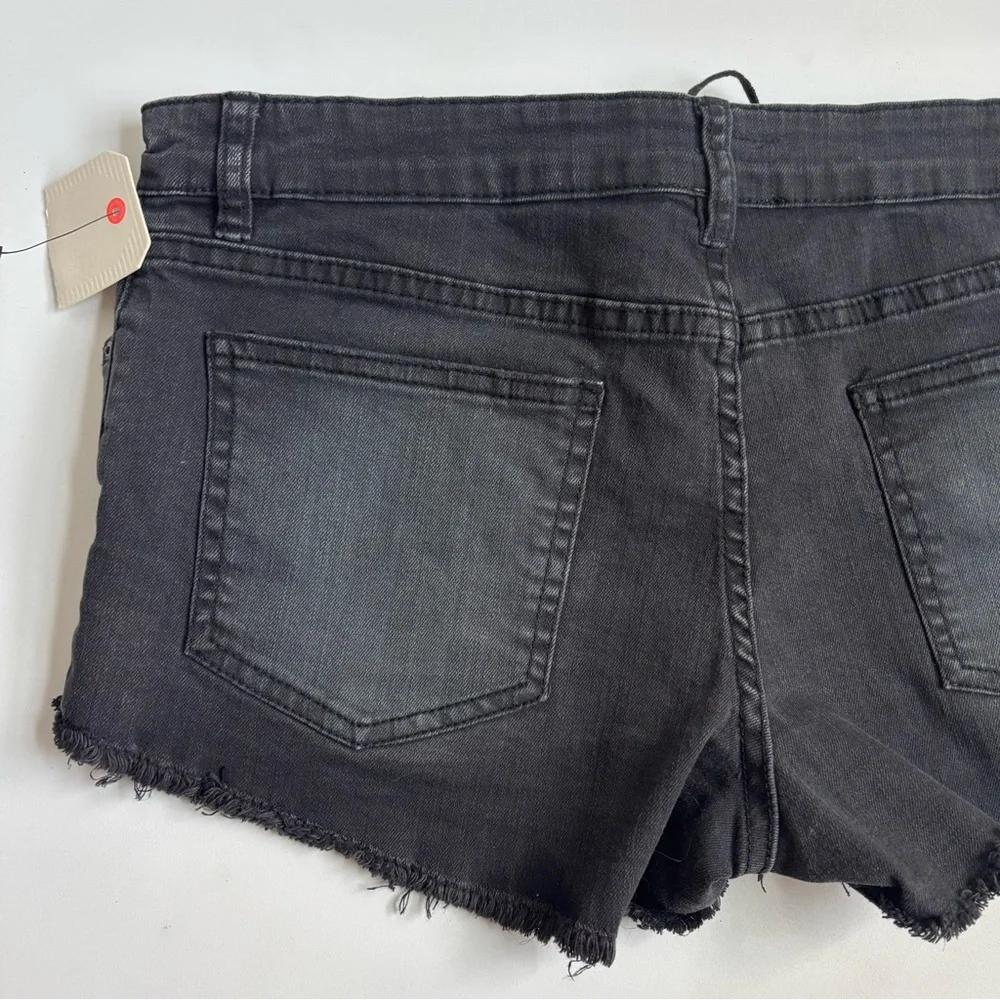 Billabong Lite Hearted Distressed Cut Off Lace Up Denim Jean Shorts Faded Black